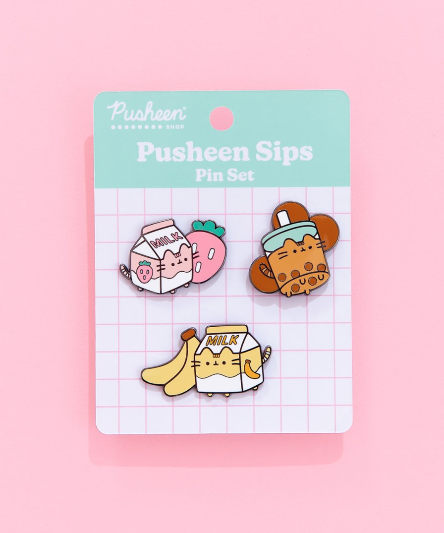 JinSheu Pusheen Sips Pin Set Pins, Patches & Keychains