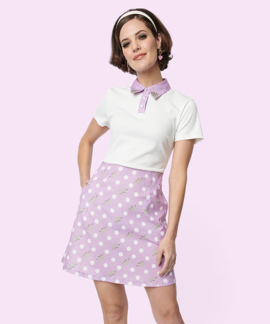 Unique Vintage Pusheen Purple Polka Dot Dress Ladies